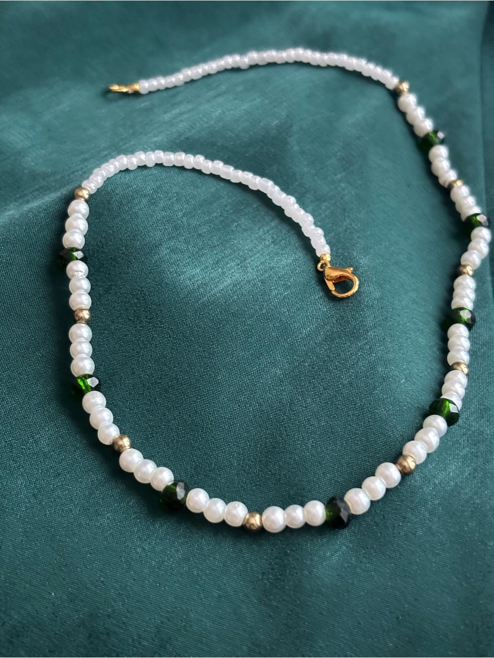 Gold & Green Pearl Beaded Necklace - Women Jewelry